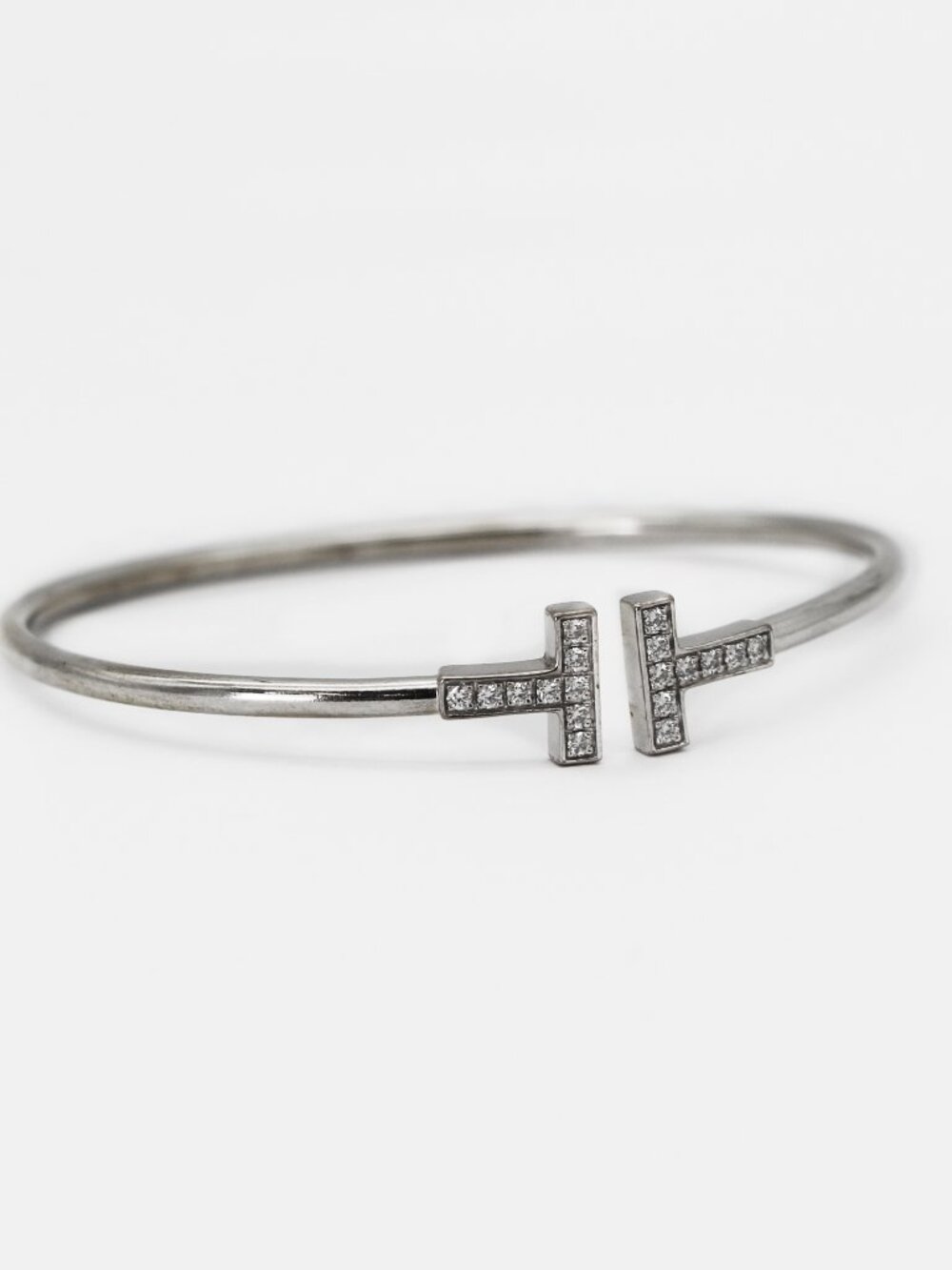 Tiffany & Co. 18K White Gold T wire Bangle Bracelet
